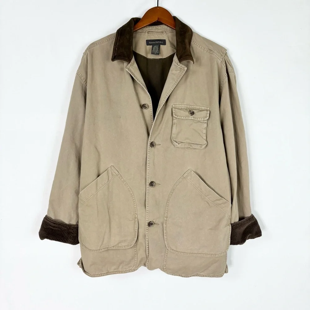 Banana Republic Khaki Jacket with Brown Corduroy Collar